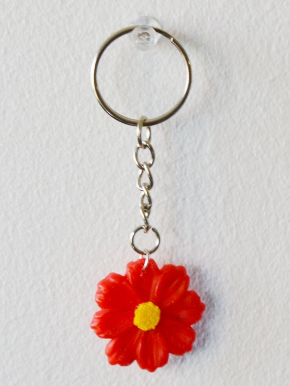 Recycled Plastic Flower Keychain Red Floral Charm